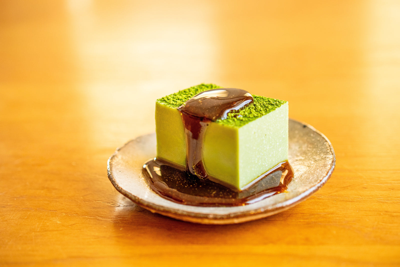 Creamy Tofu Matcha Pudding with Kuromitsu